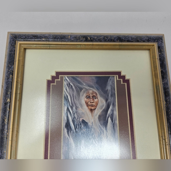 Bourdo Native American Snow Woman Of The Forest Deer  Matte & Framed Blues White - Picture 2 of 10